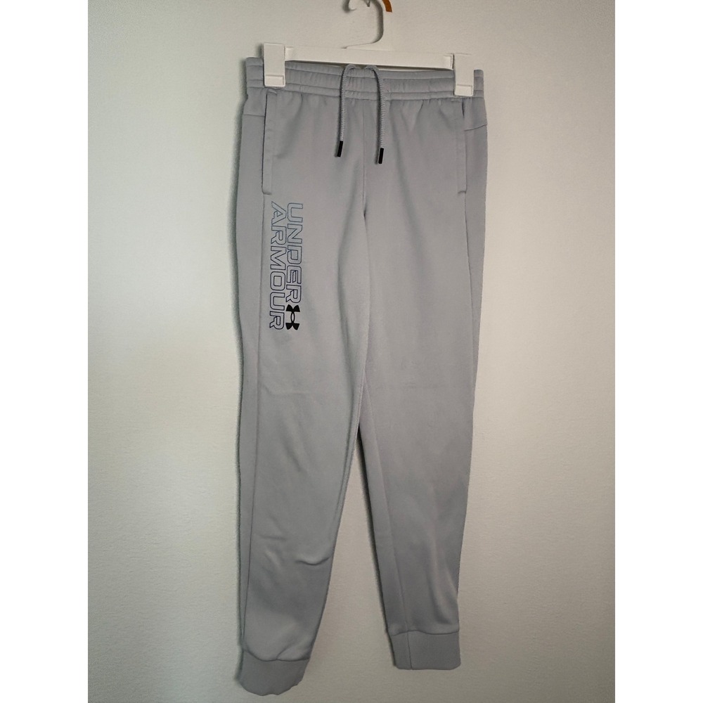 Under Armour Boys Youth Large Gray Fleece Joggers Sweatpants Loose‎ Fit Graphic